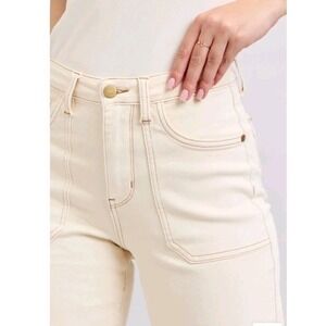 Judy Blue High Waist Garment Dyed Cropped Wide Leg Jeans  sz 15 /32 31x25 Beige